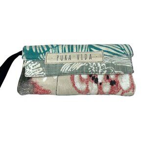Pura Vida Womens Tropical Leaf Floral Pattern Clutch Wristlet Zipper Snap Closur